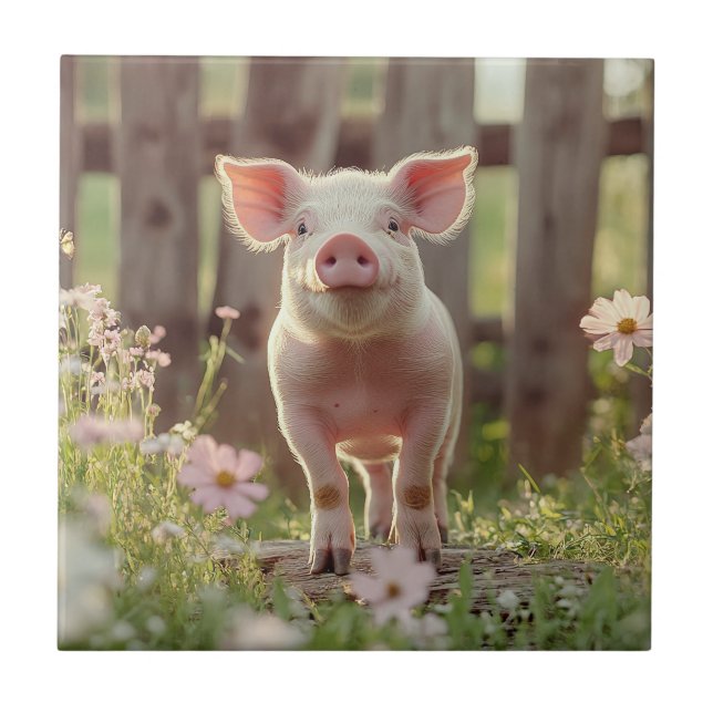 Pig In The Flower Garden Tile (Front)