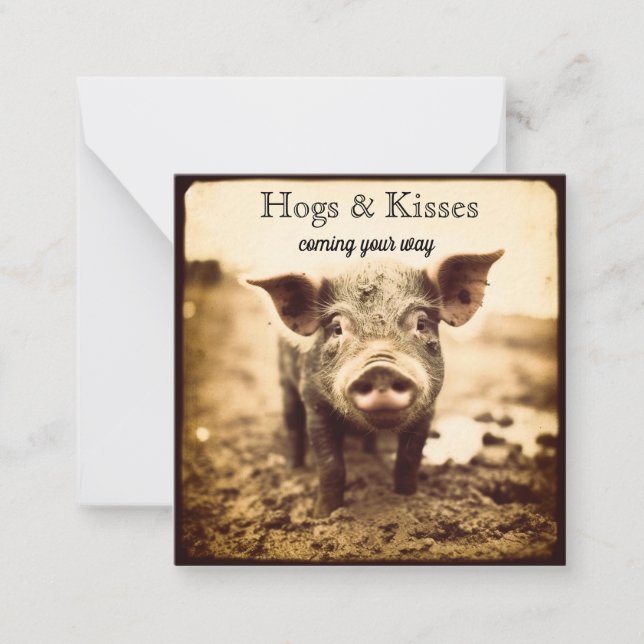Pig in the Mud, hugs and kisses, customizable Card (Front)