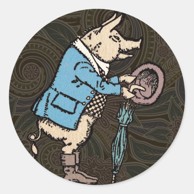 Pig Jacket Piggy Cute Formal Antique Classic Round Sticker (Front)
