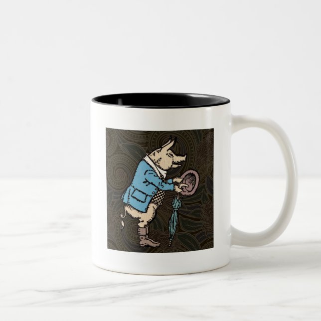 Pig Jacket Piggy Cute Formal Antique Two-Tone Coffee Mug (Right)