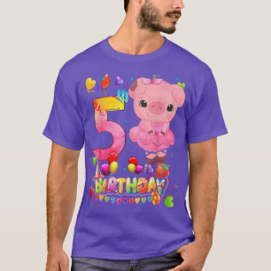 Pig Kids 5 Year Old Pig Birthday Girl Cute Pig 5th T-Shirt
