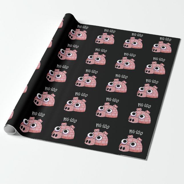 Pig-loo Funny Igloo Pun Dark BG Wrapping Paper (Unrolled)