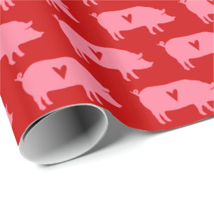 Pig Love - Pig Silhouettes with Hearts Pattern Wrapping Paper