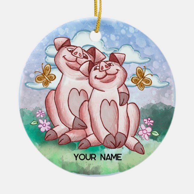Pig Lovers   Ceramic Ornament (Front)