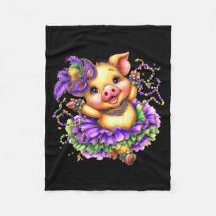 Pig Mardi Gras Nola Mask Beads Cute Kids Boys Girl Fleece Blanket