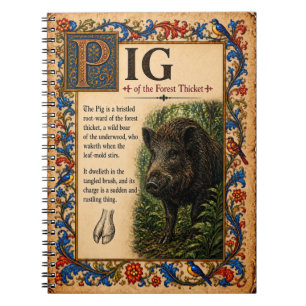 Pig, Medieval Bestiary Art Notebook