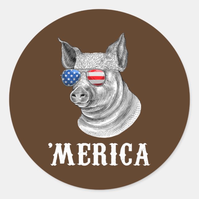 Pig Merica 4th of July Farmer American Flag USA  Classic Round Sticker (Front)