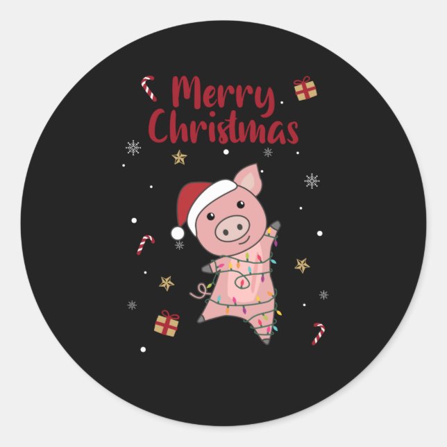 Pig Merry Christmas Animals Pigs Classic Round Sticker (Front)