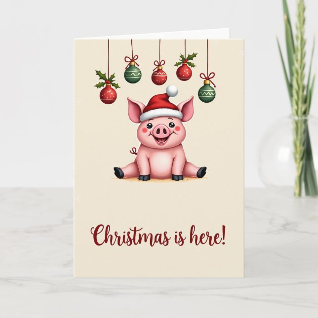 Pig Merry Christmas Animals Pigs Holiday Card (Front)