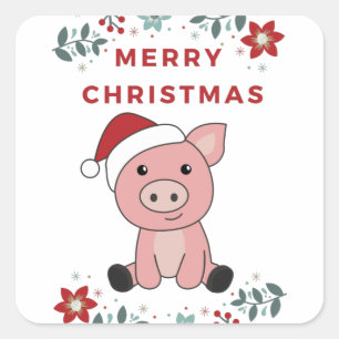 Pig Merry Christmas Animals Pigs Square Sticker