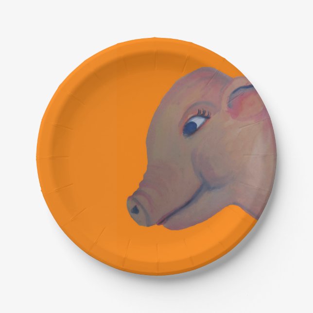 pig on orange paper plate (Front)