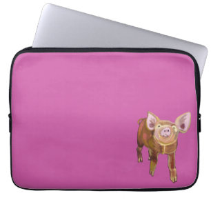 Pig on Pink Laptop Sleeve