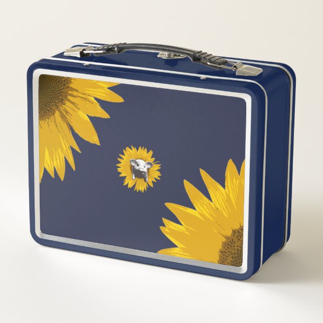 Pig on Sunflower ver2 Royal Dark Blue Metal Lunch Box (Back)