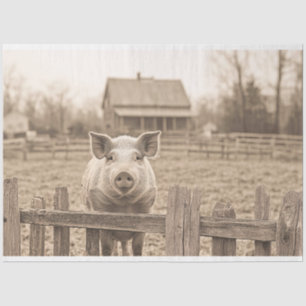Pig on the Farm Vintage Style Decoupage Tissue Paper