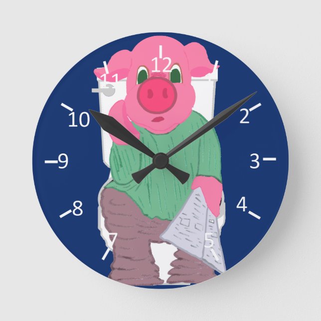Pig on the Toilet Round Clock (Front)