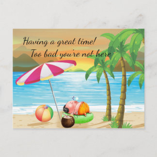 Pig on Vacation on a Tropical Beach Postcard