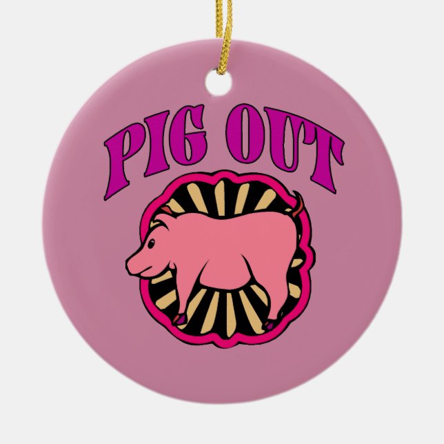 Pig Out Christmas Tree Ceramic Ornament (Front)