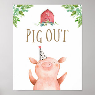 Pig Out Farm Animals Barnyard Boy Birthday Poster