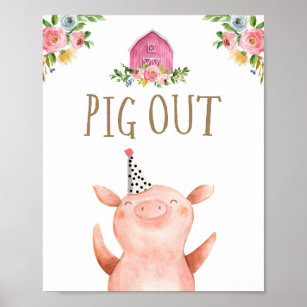 Pig Out Farm Animals Buffet Girl Birthday Pink Poster