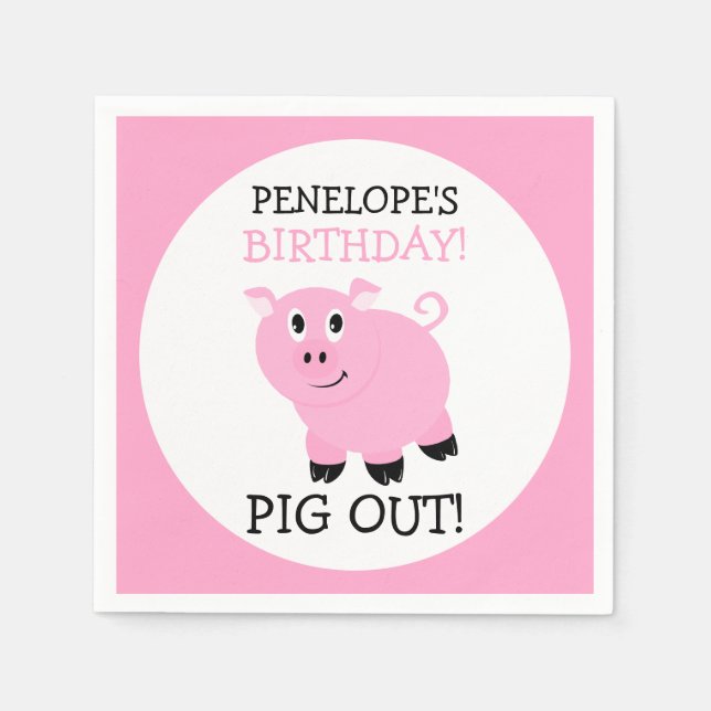 Pig Out It's A Party Personalized Pink Piggy Party Napkin (Front)