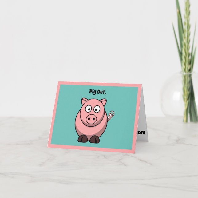 Pig Out Pink Pig Cartoon, Funny BBQ Hog Design Card (Front)
