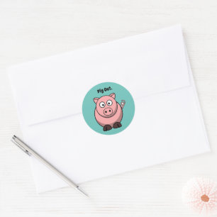 Pig Out Pink Pig Cartoon, Funny BBQ Hog Design Classic Round Sticker