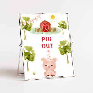 Pig out poster. Farm animals birthday Poster