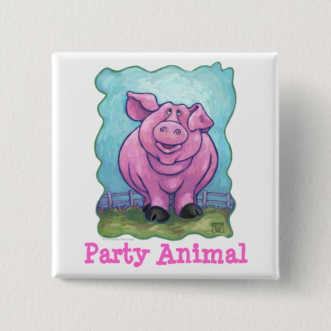 Pig Party Center 2 Inch Square Button (Front)