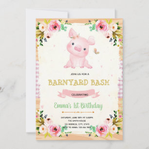 Pig party farm birthday invitation