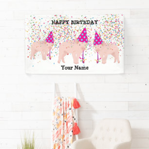 Pig Partying - Animals at Birthday Party Banner