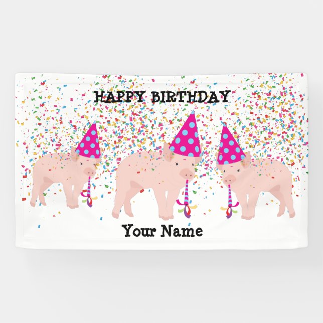 Pig Partying - Animals at Birthday Party Banner (Horizontal)