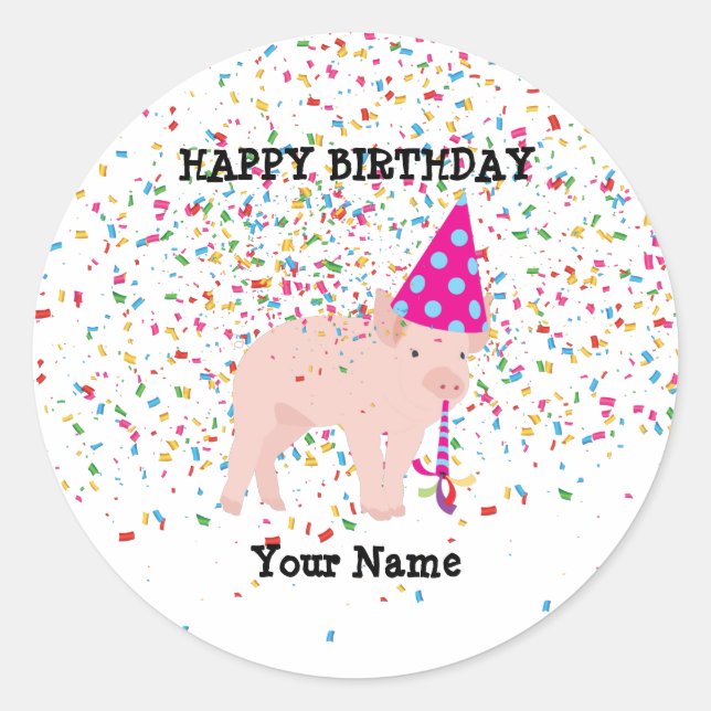 Pig Partying - Animals at Birthday Party  Classic Round Sticker (Front)