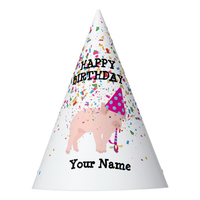 Pig Partying - Animals at Birthday Party  Party Hat (Front)