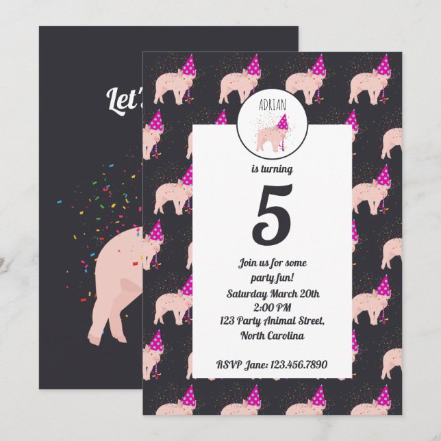 Pig Partying - Animals Having a Party Invitation (Front/Back)