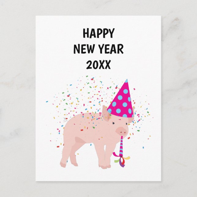 Pig Partys - Animaux Fêtes Carte de Nouvel An (Devant)