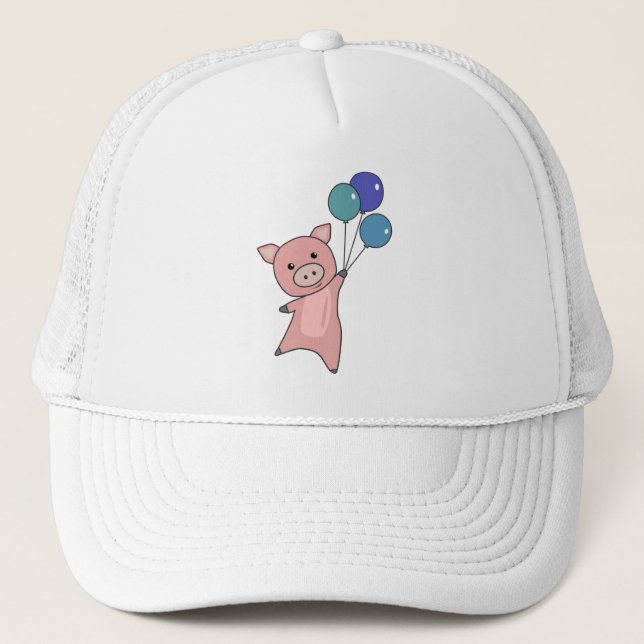 Pig Piglet Balloons Flies Cute Animals Trucker Hat (Front)
