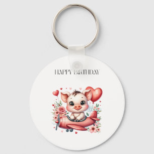 Pig Pilot Birthday Keychain