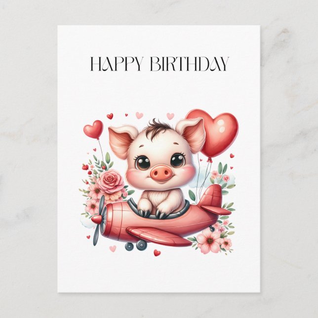 Pig Pilot Birthday Postcard (Front)