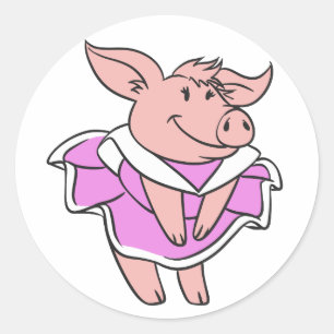 Pig pink Dress choose background colour Classic Round Sticker