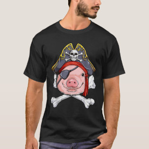 Pig Pirate Captain Jolly Roger Flag Skull and Cros T-Shirt