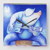 Pig playing guitar wallclock