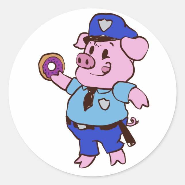 Pig policeman eating a doughnut | choose back colo classic round sticker (Front)