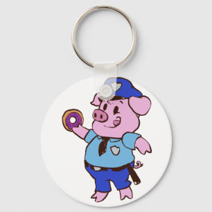 Pig policeman eating a doughnut   choose back colo keychain