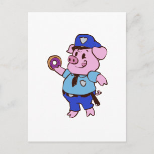 Pig policeman eating a doughnut   choose back colo postcard