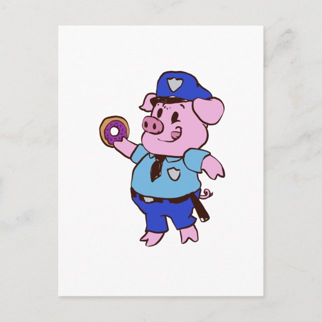 Pig policeman eating a doughnut | choose back colo postcard (Front)