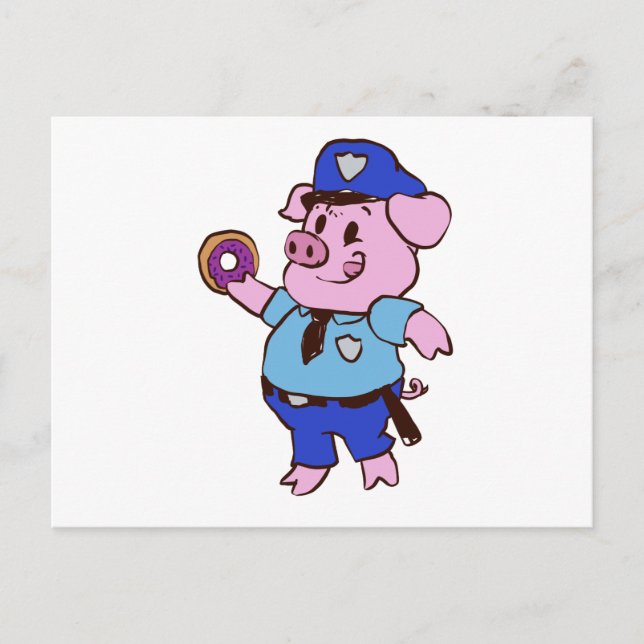 Pig policeman eating a doughnut | choose back colo postcard (Front)