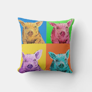 Pig pop art style throw pillow