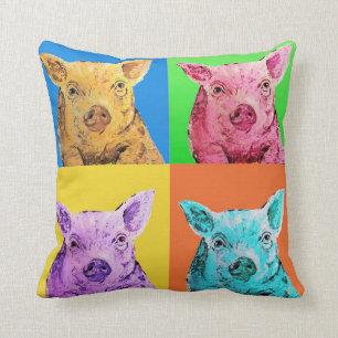 Pig pop art style throw pillow