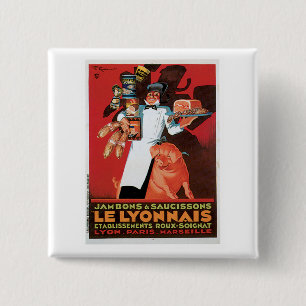Pig Pork Ham Le Lyonnais Vintage Food Ad Art 2 Inch Square Button
