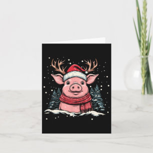 Pig Reindeer Santa Hat Christmas Xmas  Card